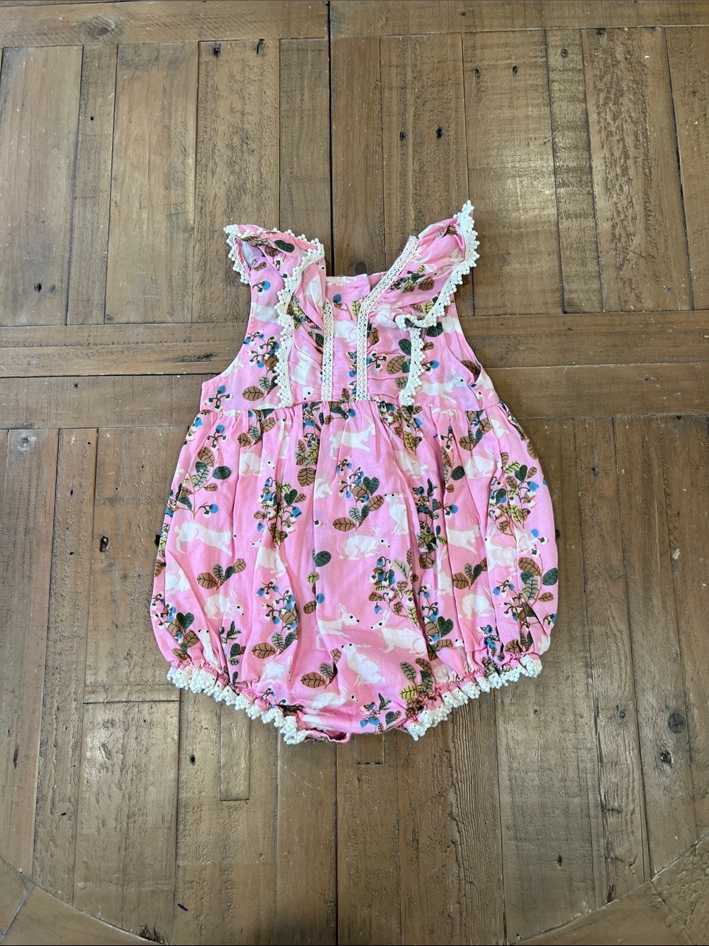 Pink chicken floral rabbit print lace bubble romper 18-24 years bohemian